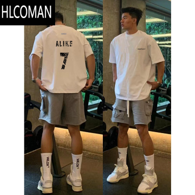 HLCOMAN美式国潮牌简约印花短袖t恤男夏季vintage休闲小领口上衣