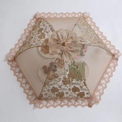 敬平(JING PING)可折叠遮盖菜罩厨房碗罩长方形饭桌罩圆形餐桌罩食物罩大号菜伞 大号立体绣叶片咖色饭罩