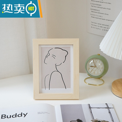 敬平中国风实木相框装裱画框励志文字平安喜乐桌面摆台相架装饰摆件 原木相框 + 线条女孩油画布 7寸