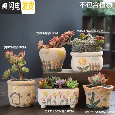 三维工匠多肉花盆老桩陶瓷大号肉肉植物创意简约粗陶个性小花盆 DX艺美03组合5个 中等花盆容器
