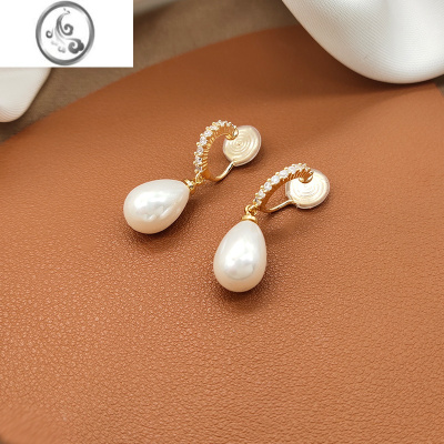 JiMi法式无耳洞百搭水滴珍珠蚊香盘耳夹女气质复古高级感简约通勤耳环