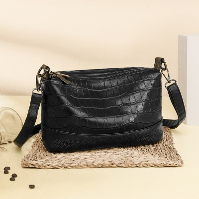 Ceba 真皮小包包女斜挎2023新款鳄鱼纹多层软皮女士包包时尚单肩包