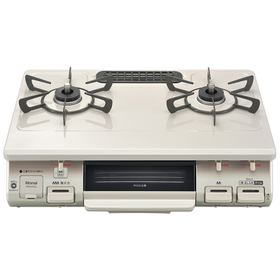 日本进口林内液化气灶基础版台式两眼头日系煤气炉烤箱单面烤液化气RT64JH7S2-CL-LP水晶涂层面板白色左大火