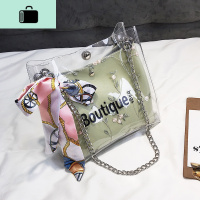 超火小包包女2020新款潮韩版百搭透明斜挎包时尚链条包果冻水桶包NEW LAKE女斜挎包