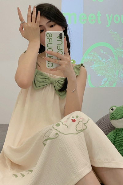 睡裙夏季吊带连衣裙无袖睡衣女甜美可爱卡通家居服宽松可外穿薄款