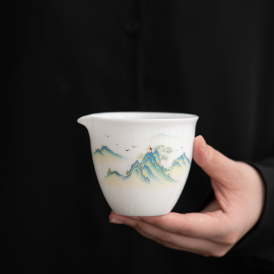 佳德美冰种玉瓷千里江山公道杯分茶器茶具配件