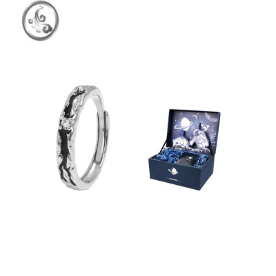 JiMi情侣戒指银银一对小众设计配饰可调节对戒送女友七夕情人节礼物