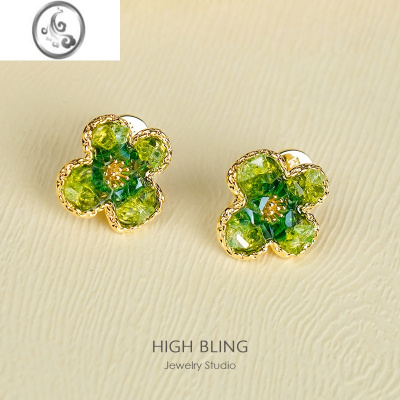 JiMi茉香青柠水晶花花清新仙气蚊香盘耳夹耳饰无耳洞女轻奢春夏高级感