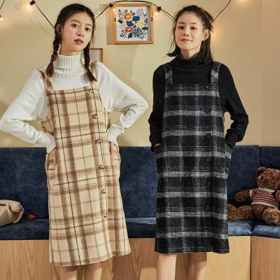 [2.5折价48元]唐狮秋冬新款连衣裙背带裙格子韩版休闲学生复古百搭半身裙潮