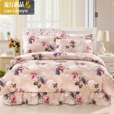 家纺棉床裙四件套床园韩版床罩式棉4件套被套上用品田100 三维工匠