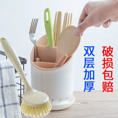 可拆卸塑料沥水筷子架多功能家用筷笼厨房餐具收纳架筷子筒筷篓子 敬平 北欧粉+送10双筷子