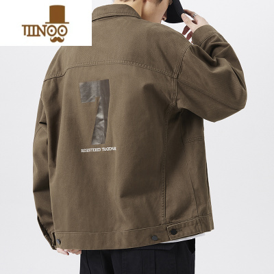 YANXUCNC 美式工装夹克男宽松大码秋季新款日系潮牌卡其色休闲牛仔外套