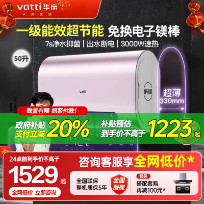 华帝(vatti)60升一级能效扁桶家用电热水器洗澡出水断电双胆储水式速热DDF60-i14240
