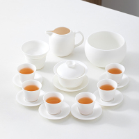 苏氏陶瓷(SUSHI CERAMICS)素烧羊脂玉功夫茶具套装三才盖碗带茶杯洗杯垫德化白瓷大套礼盒装
