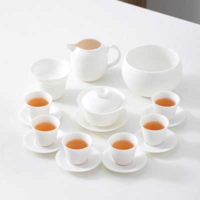 苏氏陶瓷(SUSHI CERAMICS)素烧羊脂玉功夫茶具套装三才盖碗带茶杯洗杯垫德化白瓷大套礼盒装