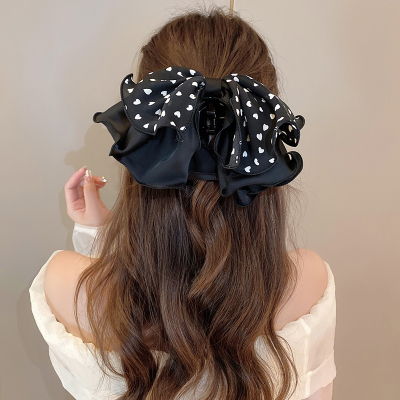 波点缎面蝴蝶结头饰抓夹女后脑勺半扎鲨鱼夹2024新款超仙汉服发夹送女朋友老婆情人节七夕生日礼物