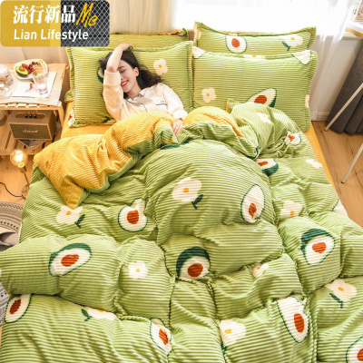 牛奶绒四件套珊瑚绒冬季绒面双面绒被套床上用品床品套件床单被罩 三维工匠