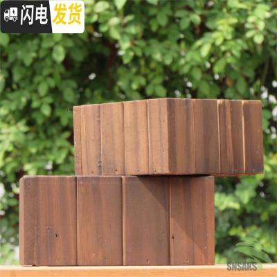 三维工匠复古桌面木质花盆阳台正方形花器收纳盒多肉花盆木盒微景观花盆 默认无孔发货如需打孔请备注 大花盆容器
