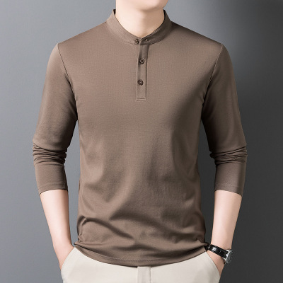 纯色立领长袖中青年男士T恤秋冬季新款年轻爸爸装百搭男装上衣