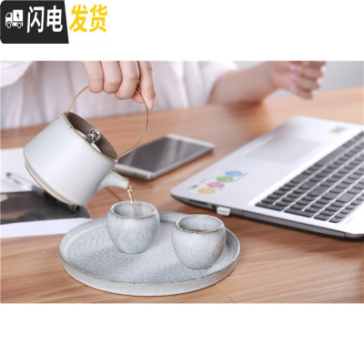 三维工匠小茶盘套装竹制迷你简约储水托盘日式功夫茶具干泡盘茶台家用茶海 天青色提梁壶套装(带盘)