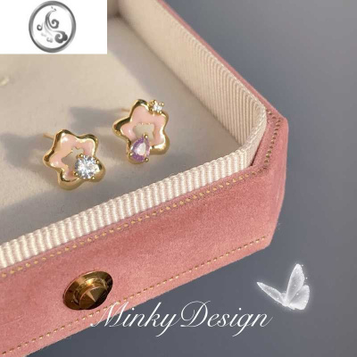 JiMi「樱花萃」粉色花朵耳饰奶里奶气蚊香盘耳夹无耳洞女耳钉小众