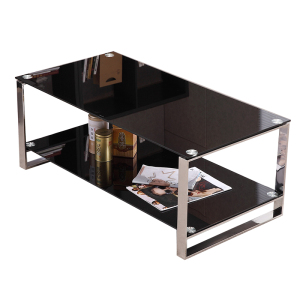 易企采 办公室120*60CM茶几会客区简约现代钢化玻璃4S店不锈钢长方型客厅双层茶几 120*60*45CM不锈钢双层茶几