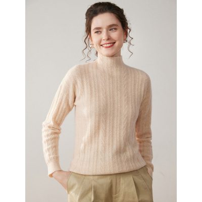 半高领羊绒衫女纯色山羊绒加厚文艺复古宽松百搭针织打底衫毛衣