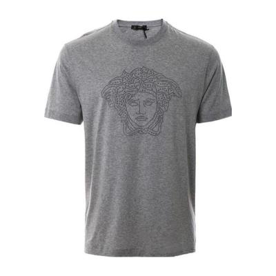 Versace男士T恤 休闲灰色徽标短袖轻薄简约纯色棉质舒适透气修身体恤