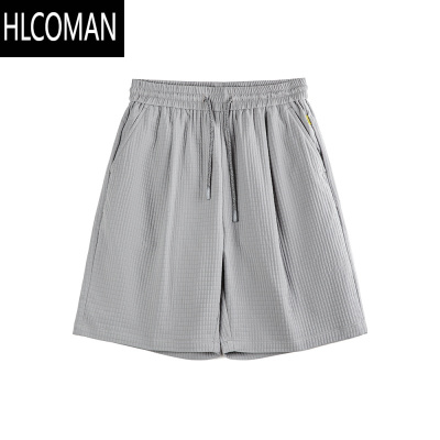 HLCOMAN工装美式休闲立体小方格廓形短裤肌理感直筒五分卫裤男夏