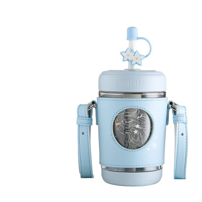 杯具熊塔罗吸管冷萃杯Tritan材质男女学生幼儿园宝宝夏季便携大容量户外运动水杯带防滑杯套550毫升