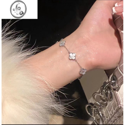 JiMi四叶草白贝满钻微镶手链女精致高级感幸运草轻奢小众精致气质手饰