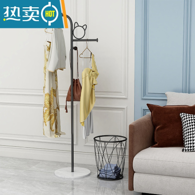 敬平简易衣架家用落地网红挂衣架小型衣帽架卧室客厅阳台晾衣架衣服架 猫耳款黑色+雅士白+5个黑色衣架