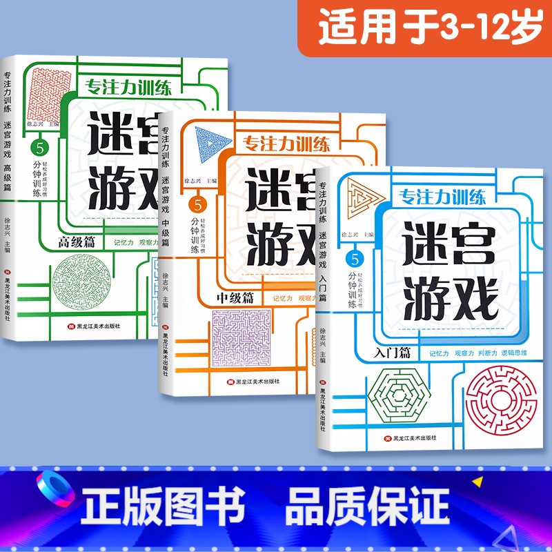[适合3-12岁]迷宫游戏(入门+中级+高级) [正版]儿童迷宫书3-4-5-6-7-8一10-12岁幼儿园到小学生分级