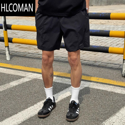 HLCOMAN美式运动短裤男夏季外穿薄款速干透气裤子直筒宽松休闲黑色五分裤