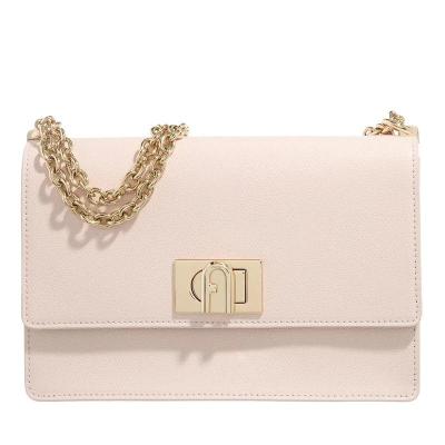 FURLA女士高质感皮革链条斜挎包粉色金属细节大容量日常通勤手提