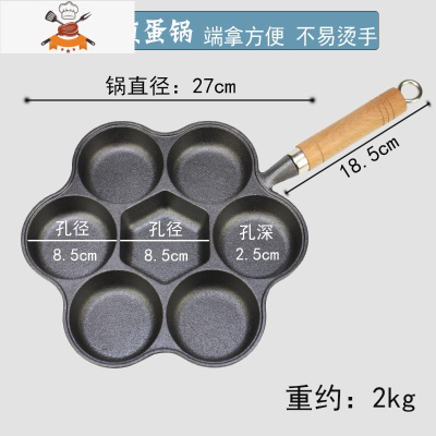 敬平铸铁家用蛋饺锅七孔早餐煎蛋锅加深鸡蛋汉堡模具无涂层不粘平底锅