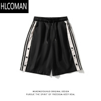 HLCOMAN复古拼色个性排扣运动裤男潮牌街头宽松情侣休闲五分中裤
