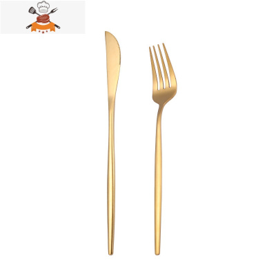 北欧风ins不锈钢牛排刀叉勺筷子四件套礼盒套装家用酒店西餐餐具 敬平 土豪金[刀叉]