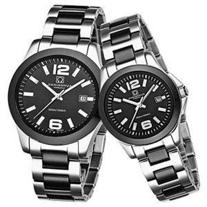 瑞士嘉年华CARNIVAL情侣手表 康卡斯商务系列防水全自动机械表 男运动3针陶瓷钢带男士女士对表 腕表 8818BL 黑色