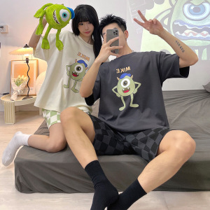 夏季情侣睡衣棉质薄款短袖短裤套装卡通可爱休闲家居服大码可外穿