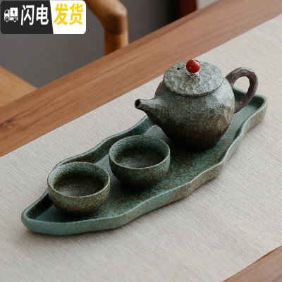 三维工匠茶壶套装日式简约茶盘家用盖碗喝茶杯器整套功夫粗陶侧把陶瓷茶具 陶器将军一壶二杯+干泡茶盘