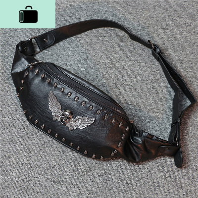 胸包男韩版潮2020骷髅头铆钉时尚男腰包大容量休闲单肩挎包后背包NEW LAKE 潮流黑(收藏关注)男士腰包