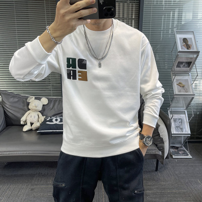 加绒新款卫衣男秋冬季圆领字母印花套头上衣男士潮ins长袖打底衫