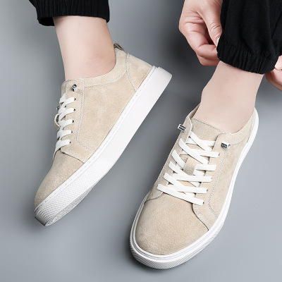 纯猪皮简约小白鞋男士春季真皮透气板鞋韩版百搭潮流软皮软底男鞋