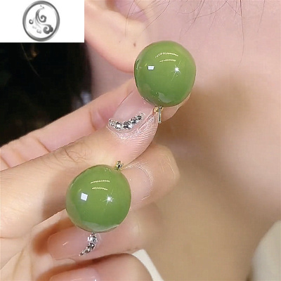JiMi日韩新款潮高级感牛油果绿色圆形耳环女耳扣2023新款潮小众设计感