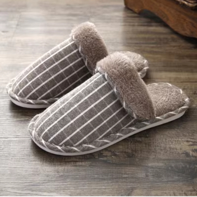 DREHA 棉拖鞋 男秋冬季情侣家居家用保暖厚底防滑室内毛毛女拖鞋 42-43(适合41-42的脚穿 )灰色格子
