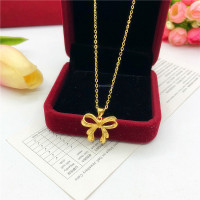 新款仿沙金项链女久不掉色 24K镀金磨砂蝴蝶结吊坠仿黄金婚庆饰品送女朋友老婆情人节七夕生日礼物