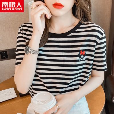 黑色条纹T恤短袖女ins潮宽松新款夏装韩版盐系上衣
