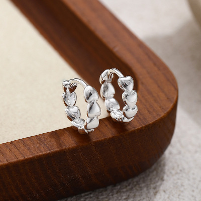 s925纯银爱心圆圈耳扣女简约ins冷淡风气质百搭桃心形耳环批发送女朋友老婆情人节七夕生日礼物