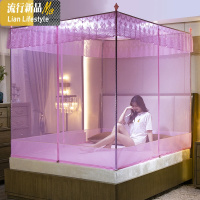 蚊帐三开坐床拉链款1.8m床家用不锈钢支架加密防摔纹帐 三维工匠